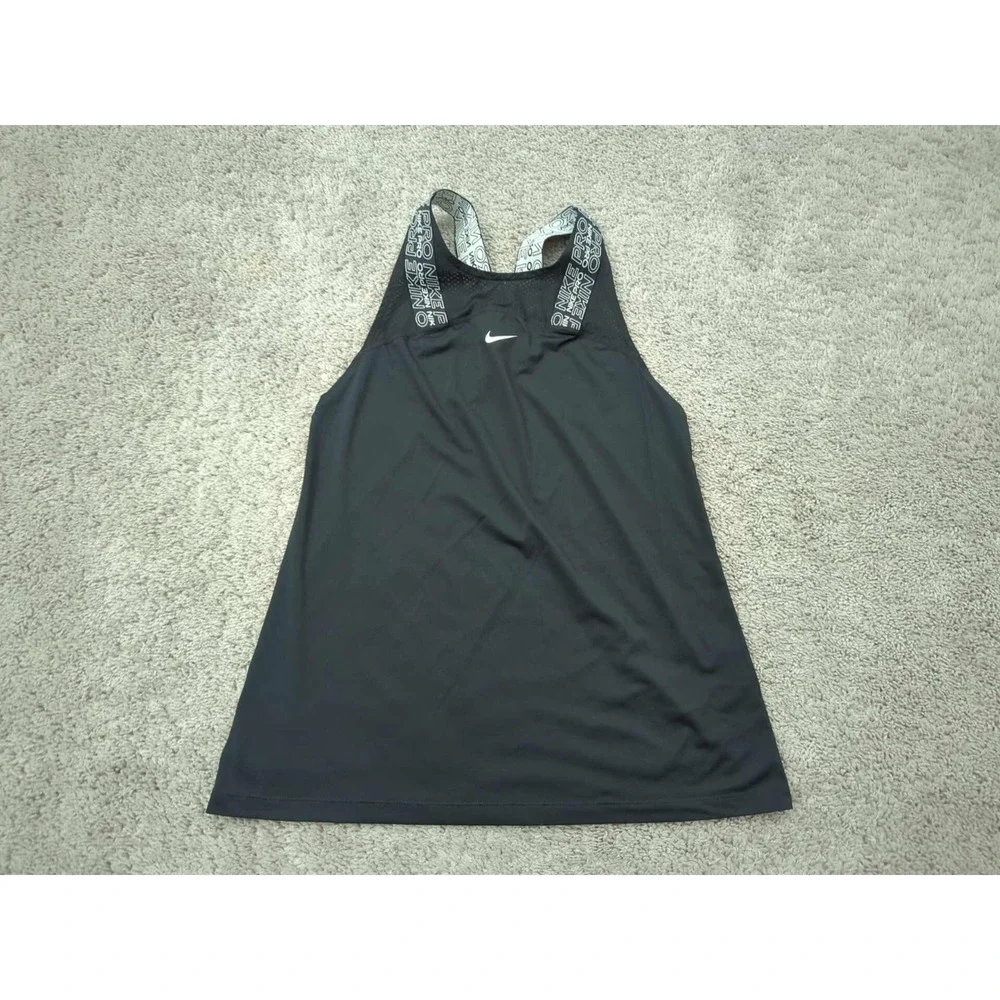 Nike Pro Tank Top Womens S Black Racerback Logo Dri-Fit Athletic Gym Training